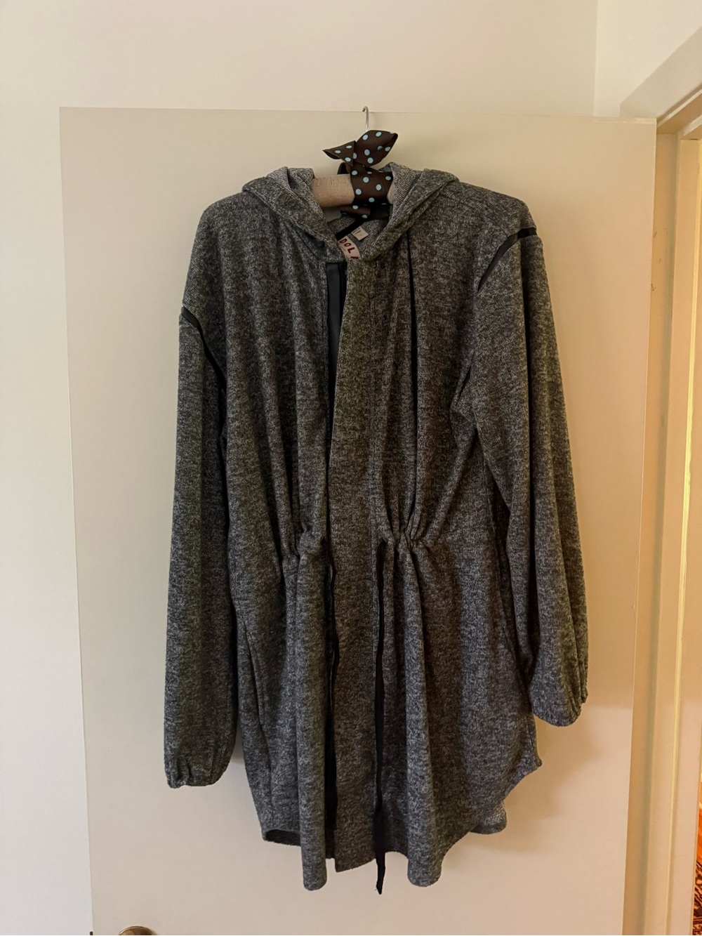 dolan Heathered Charcoal Hooded Drawstring Cardigan